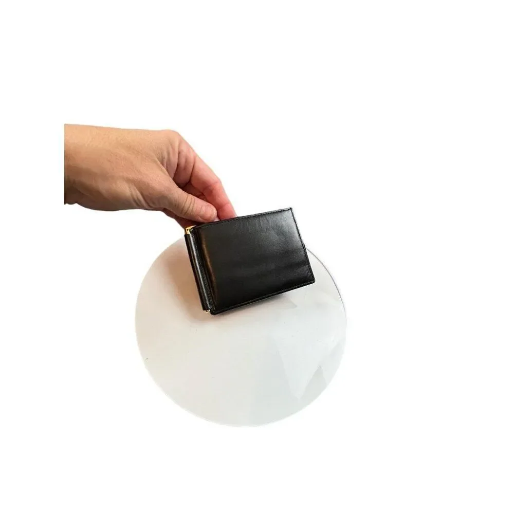 Men's Black Leather Bifold Wallet With Money Clip